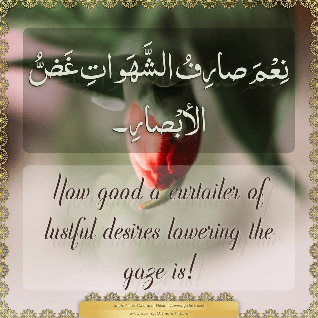 How good a curtailer of lustful desires lowering the gaze is!